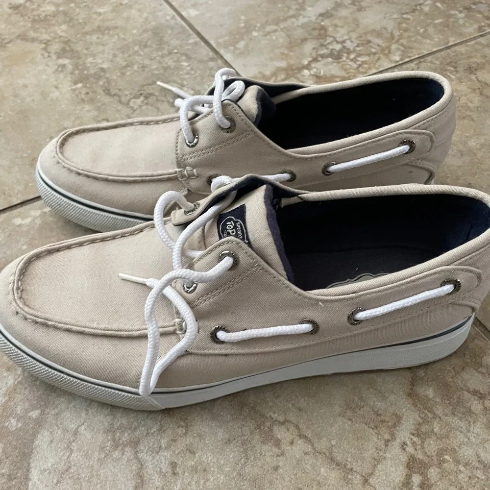 Sperry Top-Sider Mens 9.5 Beige Canvas Boat Shoes 0777144 A4-CH17 Neutral Casual
